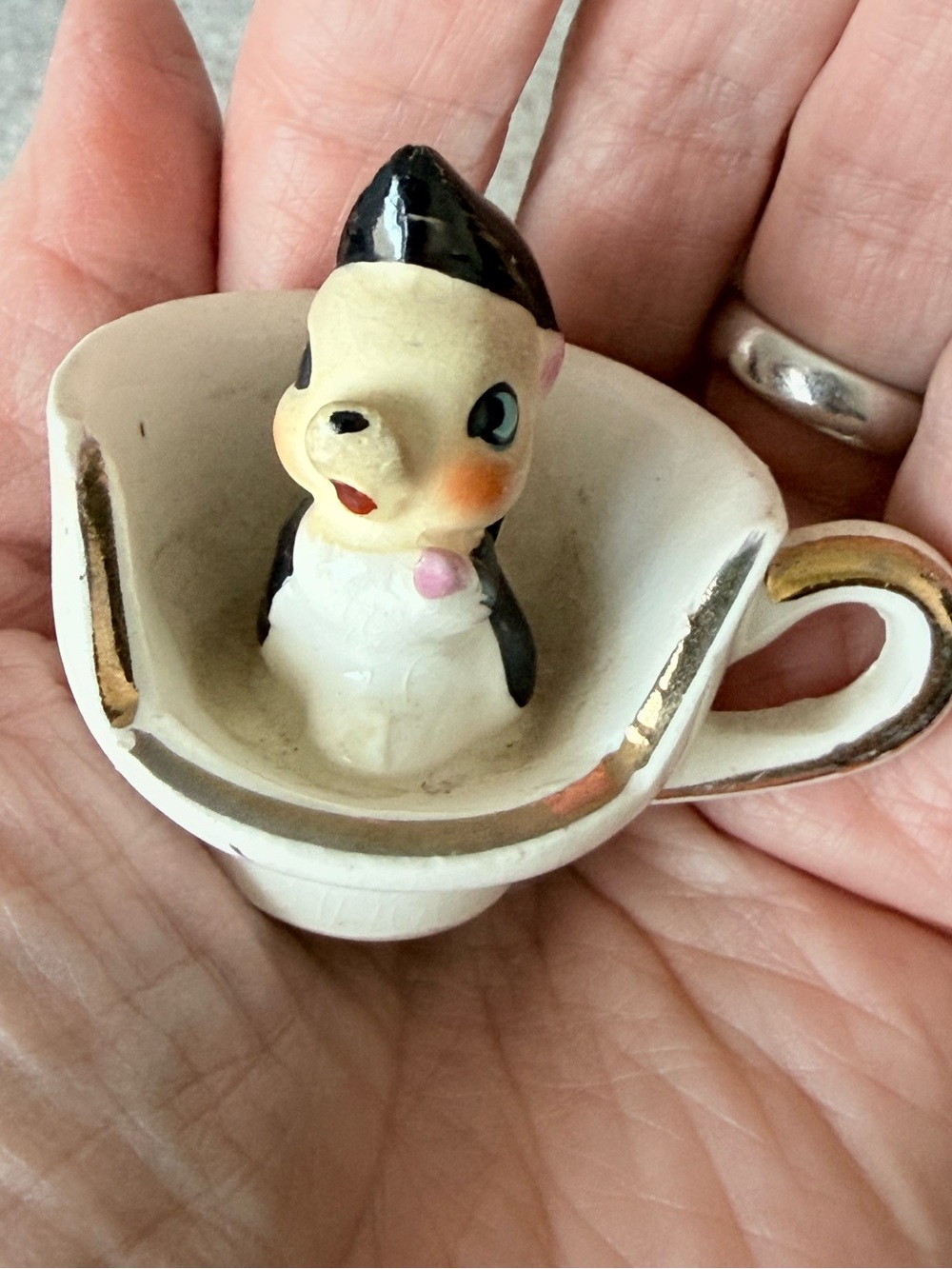 Vintage Skunk in teacup souvenir from Irish Hills, Mi